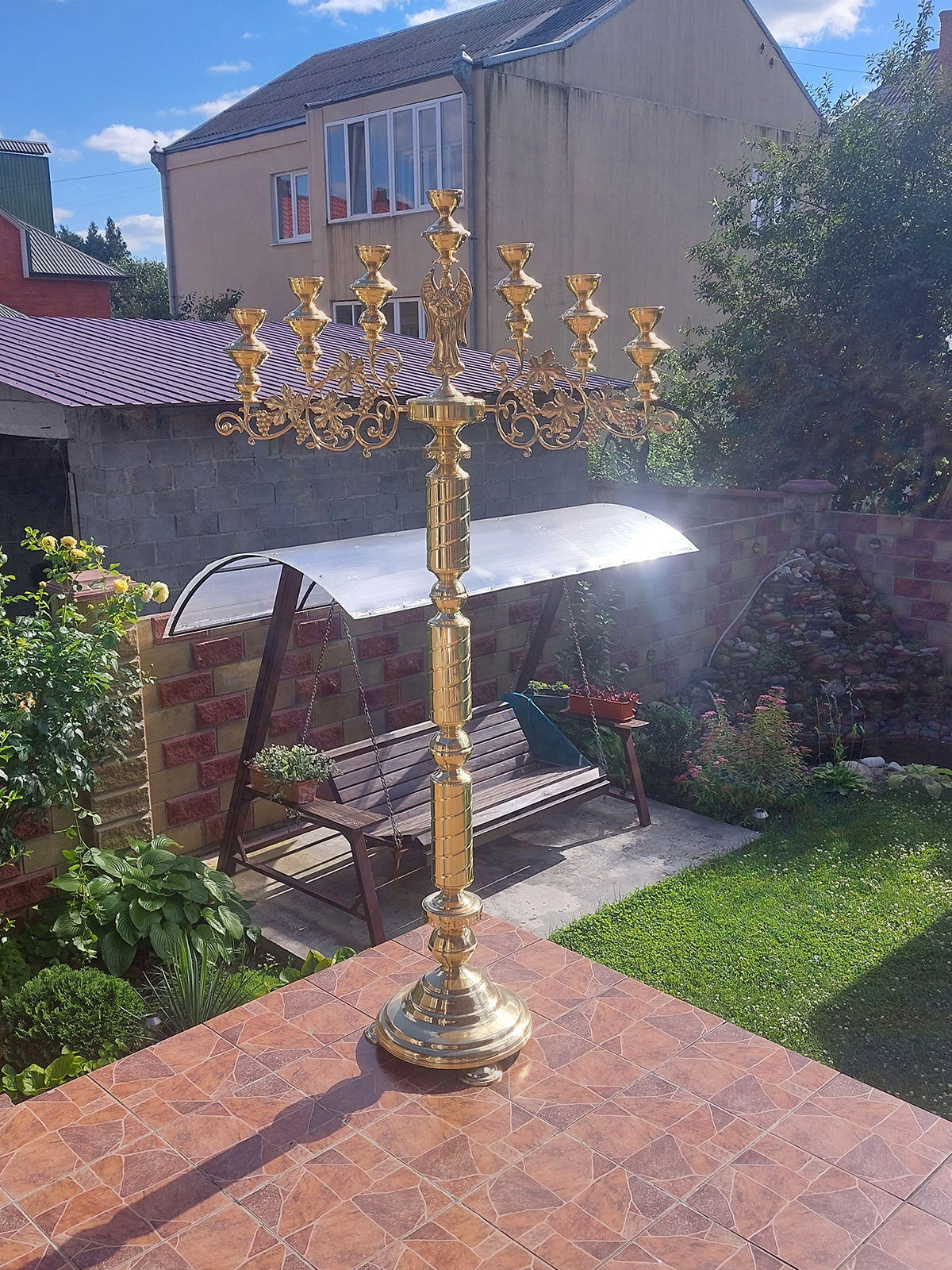 Семисвічник запрестольний (виноград, ангел) високий